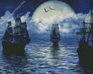 Sailing Ships Moon Diamond Painting