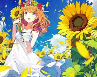 Sunflower Anime Girl Art Diamond Painting