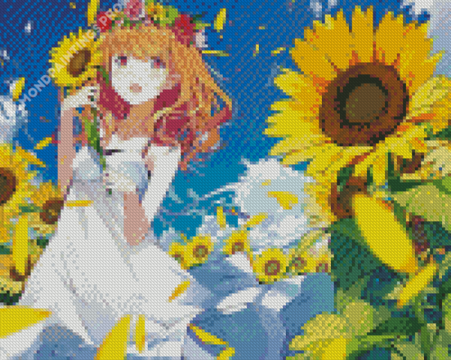 Sunflower Anime Girl Art Diamond Painting