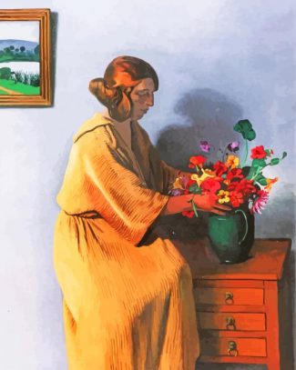 Woman Arranging Flowers In Vase Art Diamond Painting