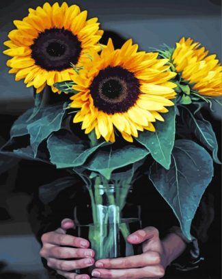 Woman With Sunflower In Vase Diamond Painting