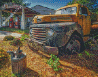 Abandoned Rusty Old Gas Station Truck Diamond Painting
