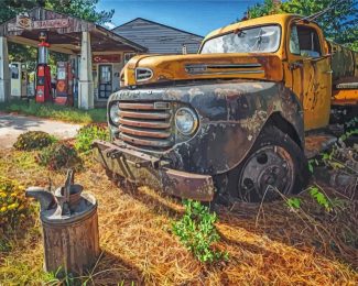 Abandoned Rusty Old Gas Station Truck Diamond Painting