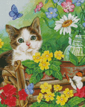 Adorable Cat In Garden Diamond Painting