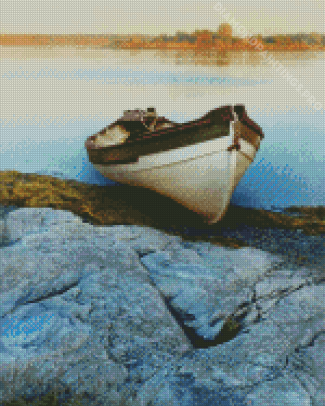 Aesthetic Beach With Row Boat Diamond Painting