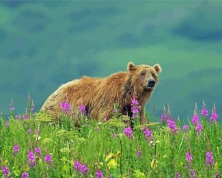 Aesthetic Bear In Flowers Field Diamond Painting
