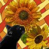 Aesthetic Black Cat And Flowers Art Diamond Painting
