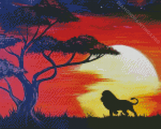 Lion Sunset Silhouette Art Diamond Painting