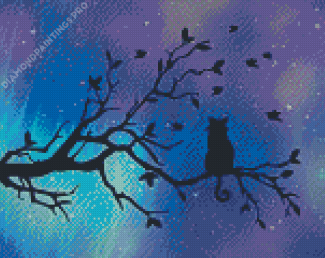Lonely Cat Silhouette On Branch Diamond Painting