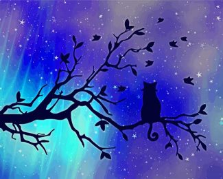 Lonely Cat Silhouette On Branch Diamond Painting