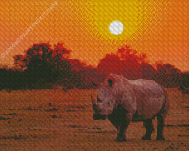 Safari Rhino Sunset Diamond Painting