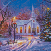 Snowy Christmas Church Diamond Painting