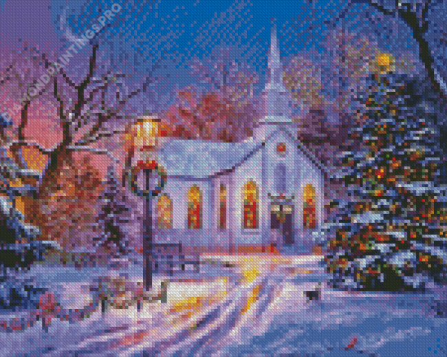 Snowy Christmas Church Diamond Painting