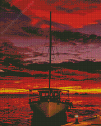Sunset With Boat Diamond Painting