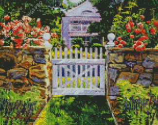 White Picket Fence Gate Art Diamond Painting