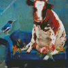 Cow And Bird On Sofa Diamond Painting