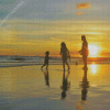Family Beach Silhouette At Sunset Diamond Paintings