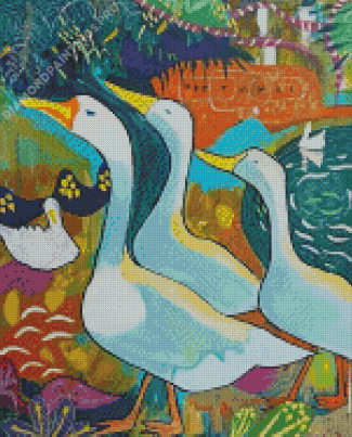 Geese In The Garden Art Diamond Paintings