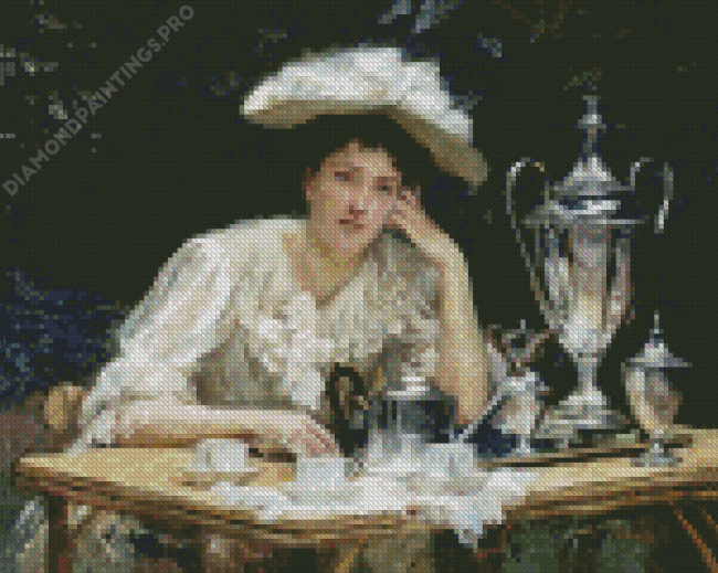 Girl Taking Tea On Terrace Diamond Painting