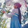 Girl In China Dress Under Umbrella Diamond Painting