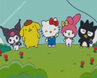 Hello Kitty Characters In Garden Diamond Painting
