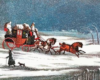Horse And Carriage In Snow Diamond Paintings