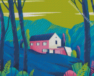 House In Mountains Diamond Painting