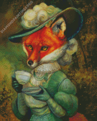 Lady Fox With Coffee Diamond Painting
