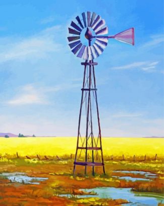 Old Western Windmill In Farm Diamond Paintings