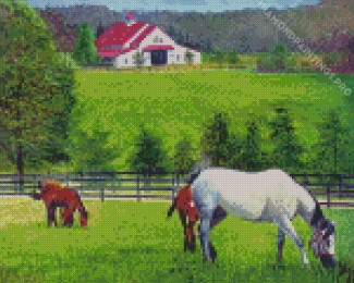 Ranch And Horses Art Diamond Paintings