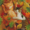 Sleepy Cats In Autumn Diamond Paintings