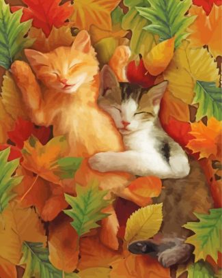 Sleepy Cats In Autumn Diamond Paintings