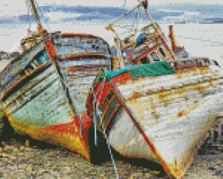 Two Abandoned Boats Diamond Paintings
