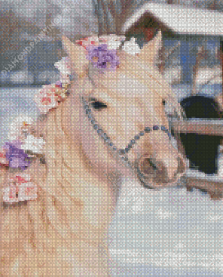 Welsh Pony With Flowers Diamond Painting