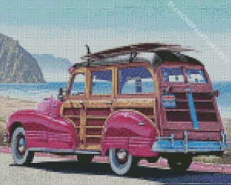 Woodie Wagon On Beach Diamond Painting