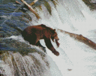 Black Bear Waterfall Fishing Diamond Painting