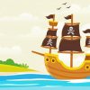 Cartoon Pirate Ship In Water Diamond Painting