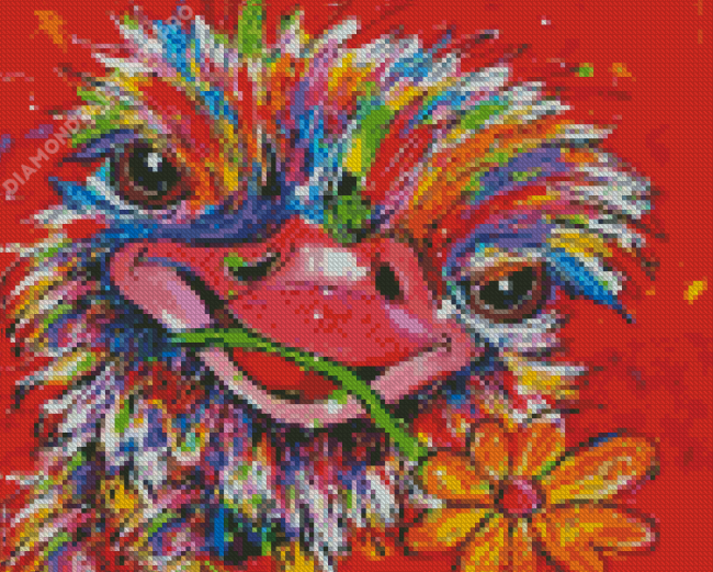 Colorful Ostrich And Flowers Diamond Painting