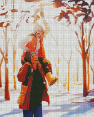 Happy Couple In Snow Date Diamond Painting