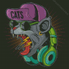 Mad Cat With Headphones Diamond Painting