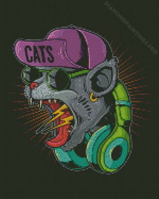 Mad Cat With Headphones Diamond Painting