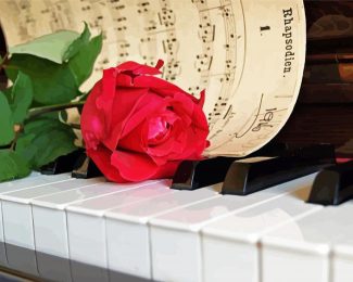 Piano With Pink Rose Flower Diamond Paintings