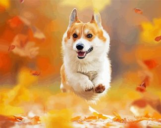 Running Dog In Autumn Diamond Painting