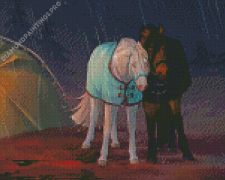 Sad Couple Horses Under Rain Diamond Painting