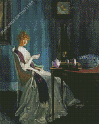 Vintage Woman Drinking Tea Diamond Paintings