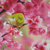 Yellow Bird And Pink Flower Diamond Painting