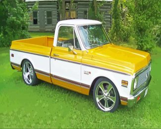 Yellow And White Classic Chevy Truck Diamond Paintings