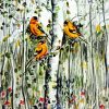 Birch Trees And Yellow Finches Diamond Painting