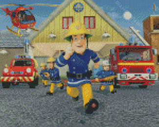 Fireman Sam Characters Running Diamond Painting
