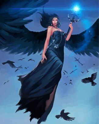 Lady With Wings With Crows Diamond Painting
